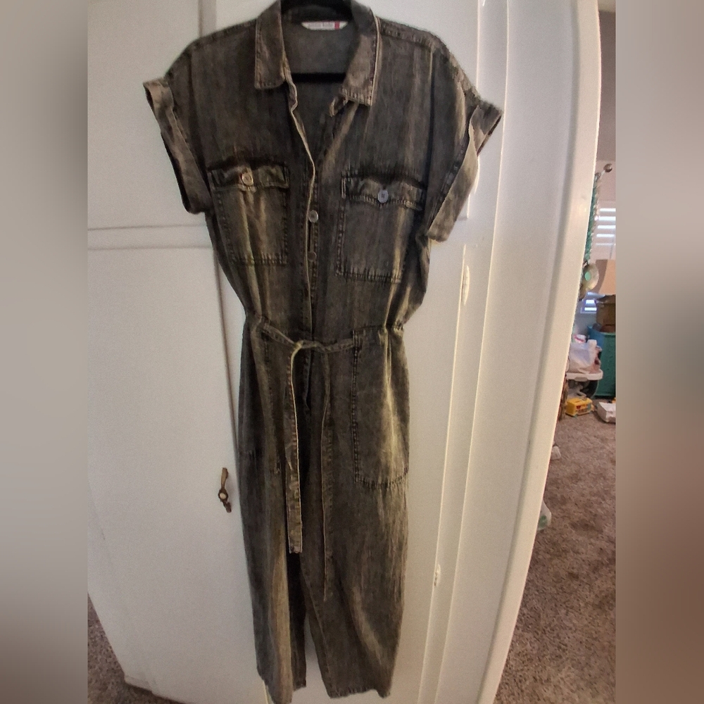 Darkwash Cotton Jumpsuit with Belt